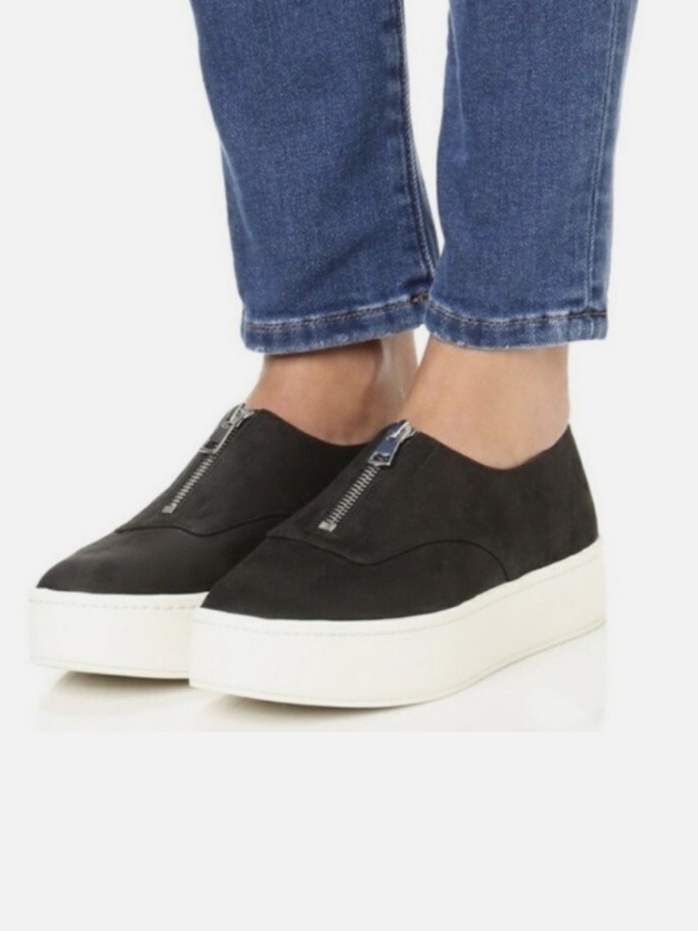 VINCE Women’s Black Leather Slip-On Platform Sneaker, size 39.5